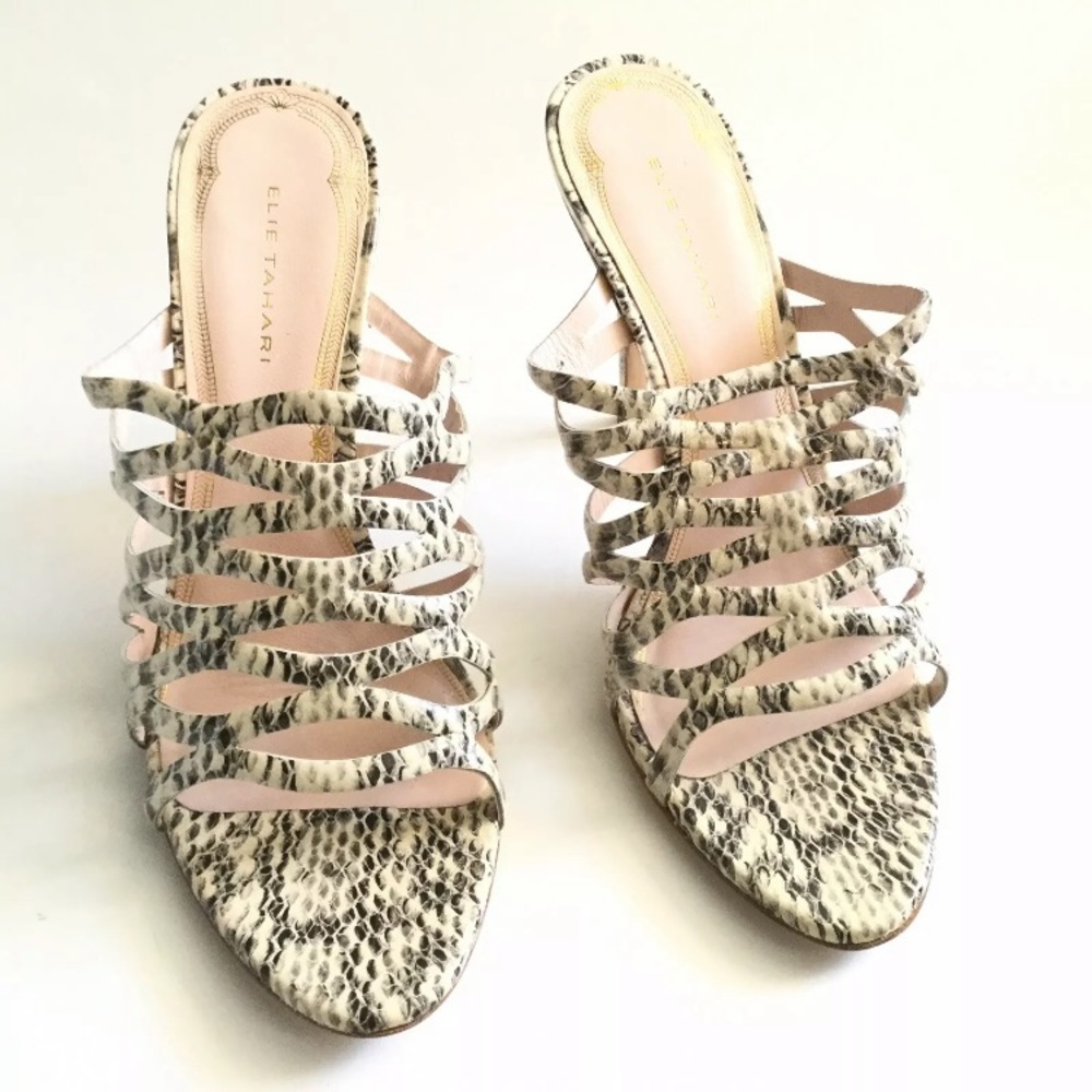 Elie Tahari Snake Print Strap Open Toes Leather - image 6